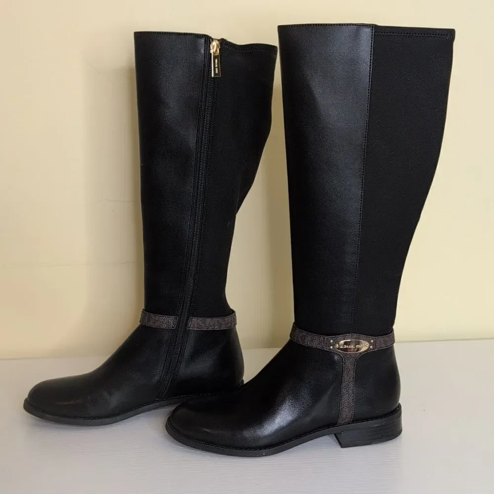 Michael Kors 5.5 Finley Leather Boot In Black/Brown, NEW In Box